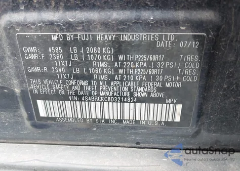 2013 Subaru Outback 2.5I Limited from USA, damaged, VIN 4S4BRCKC8D3214824